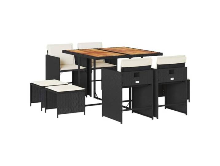 PUGYNBK Esszimmer-Set für den Garten, 9-teilig, synthetisches Rattan, Schwarz