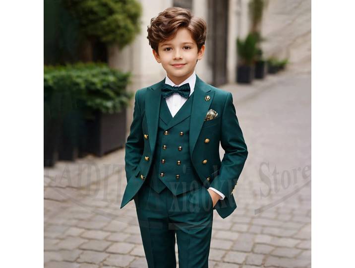Costume de Cérémonie Chic pour Garçons 3 Pièces Croisé à Revers Pointus Tenue Enfant Mariage Soirée Bal Couleur Unie