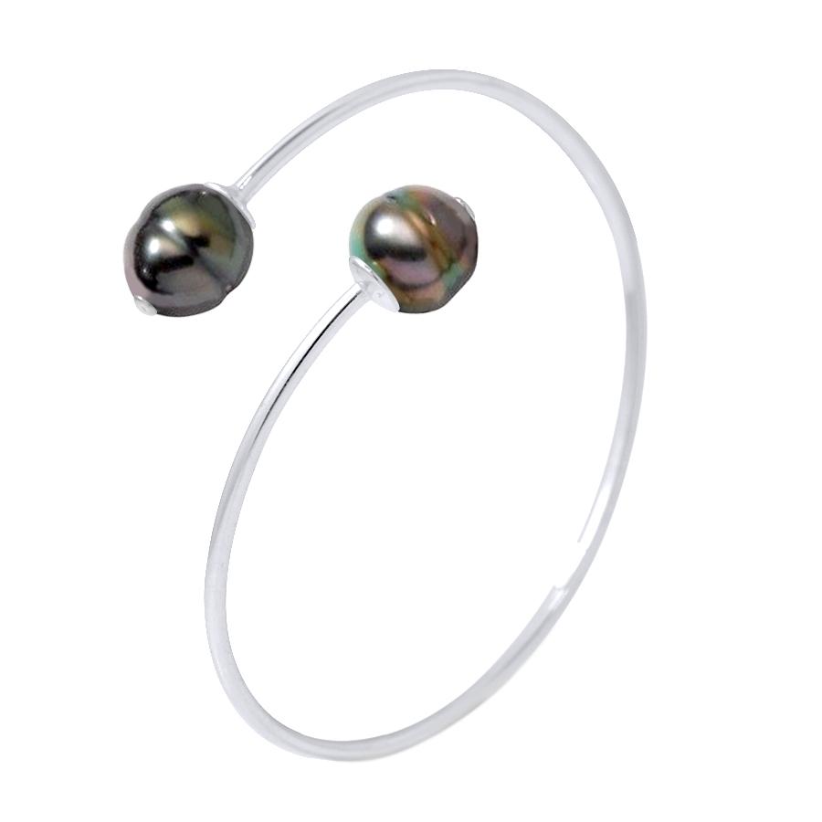 Armband Prestige Jij & Ik - Zilver 925 - 2 Echte Gecultiveerde Tahiti Parels Omringd 10-11 mm