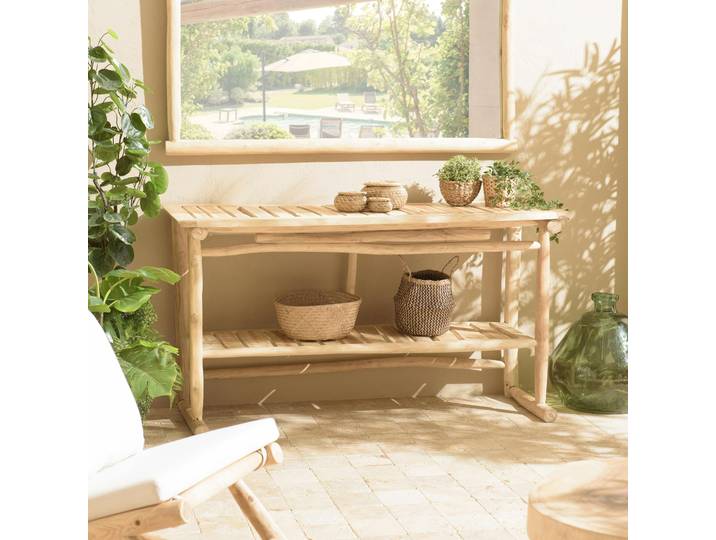 Console exotique teck naturel double plateau MANAK