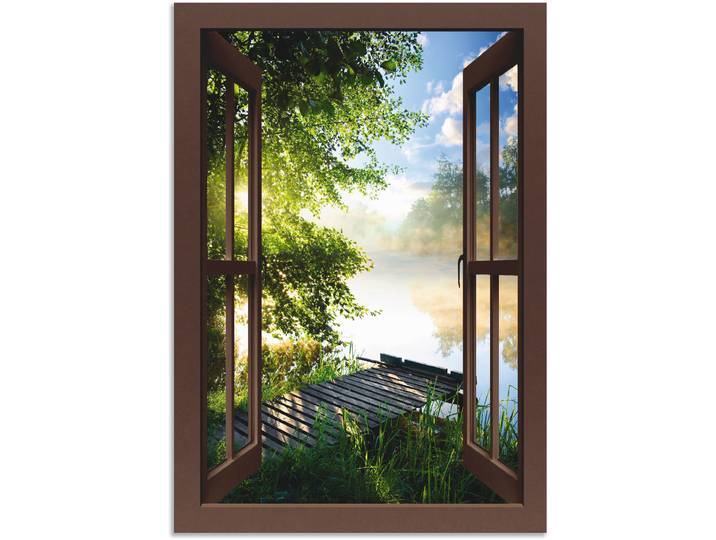 Wandbild ARTLAND Fensterblick Angelsteg am Fluss , braun (farbe bild(er): braun), B:70cm H:100cm, Bilder, Wandbild, als Alubild, Leinwandbild, Poster in verschied. Grössen