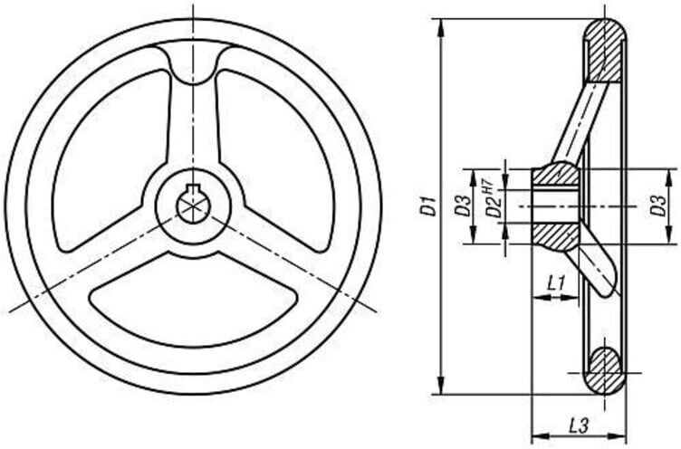 KIPP Handrad DIN950 180mm Aluminium passbohrung Nut 18H7 (K0160.1180X18)