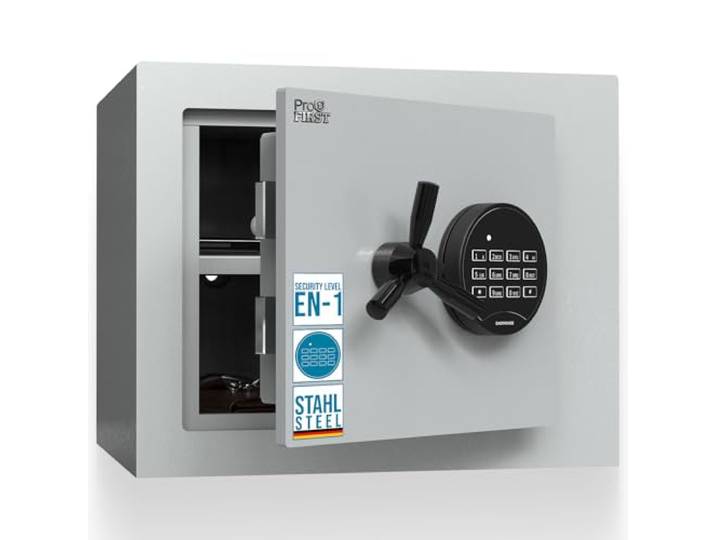 Profirst Wertschutzschrank Fortress 30 EN1 Elektronikschloss Notbestromung möglich Feuerfalz Stahl 1 verstellbarer Fachboden inkl. Befestigungsmaterial