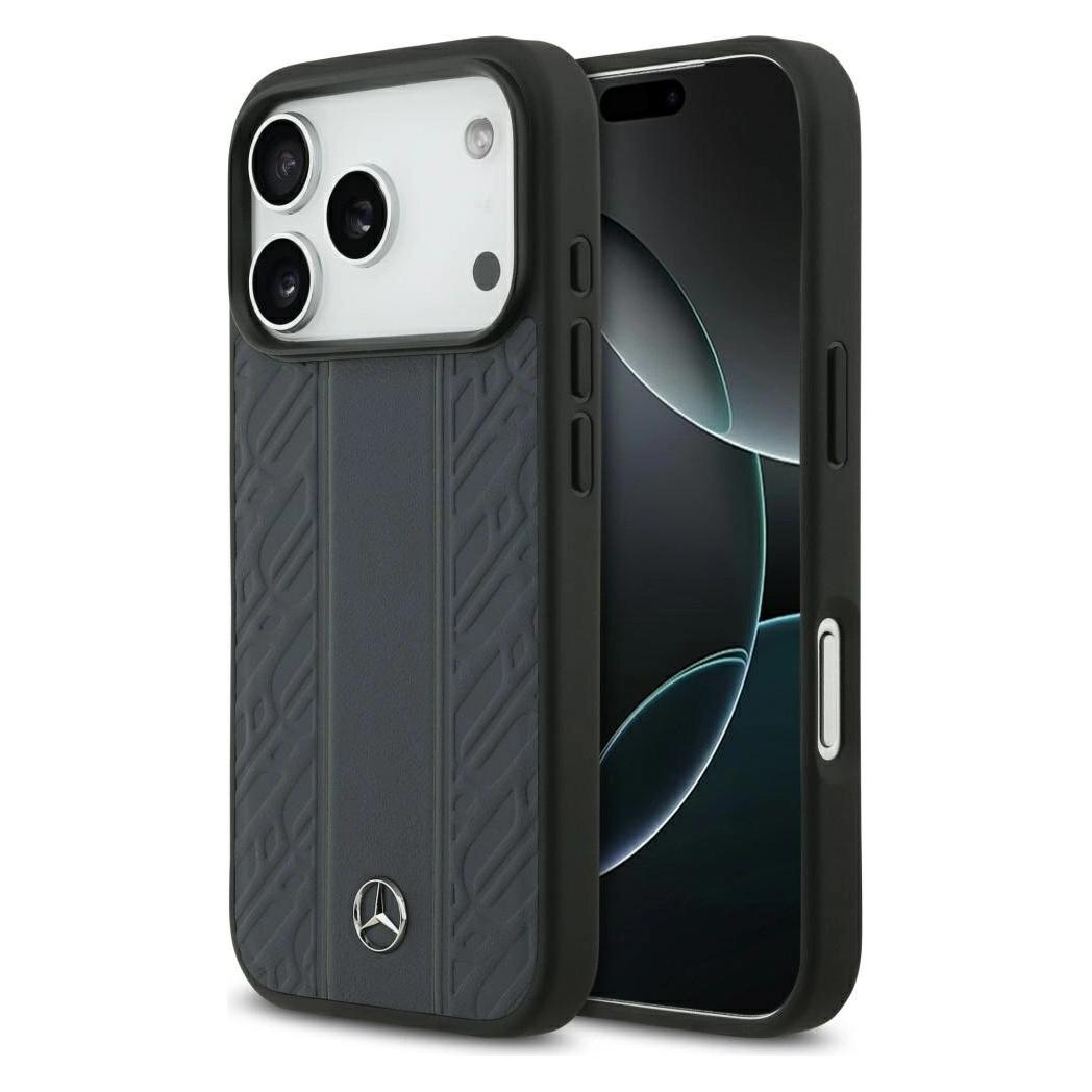 Mercedes Case Leather Laurel Leaves Stripes MagSafe for iPhone 17 Pro blue (Apple iPhone 17 Pro) (Mer008553)
