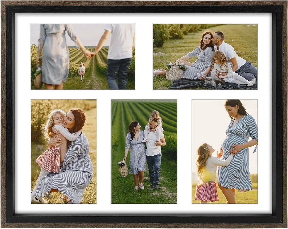 Collage Fotolijst Set Zwart Walnoot voor Vijf 10x15cm Foto's - 37,7 x 30 cm