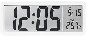 Daily Discovery Digital Wall Clock LCD Display, Temperature Time Week Calendar, Battery Powered Home Clock white