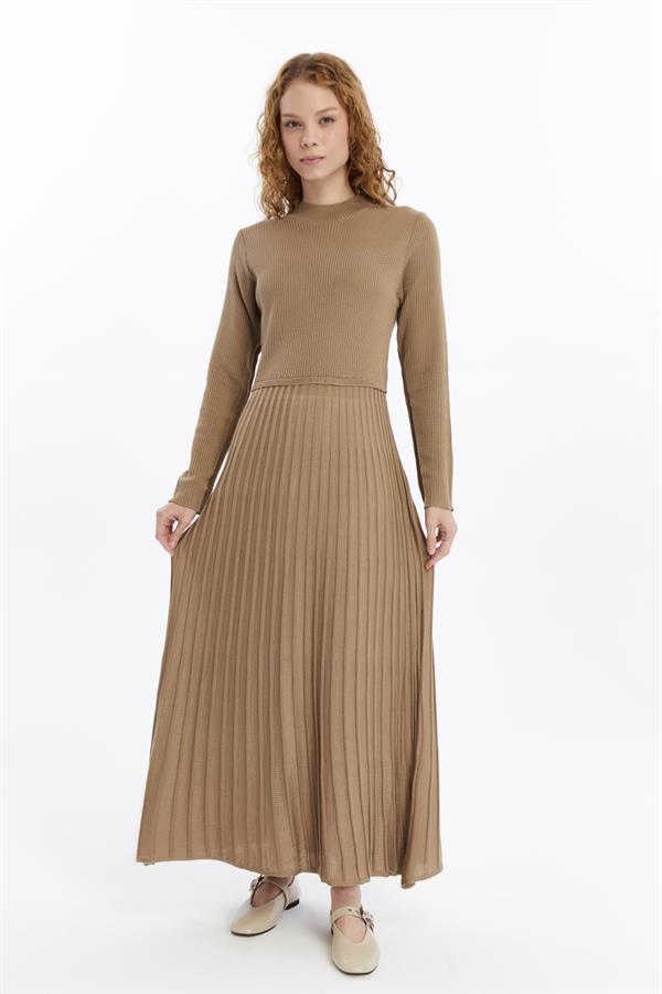 Dames Geplooide Rok, Ribfluweel, Thin Seasonal Cold Yarn Gebreide kleding Jurk, Nerts