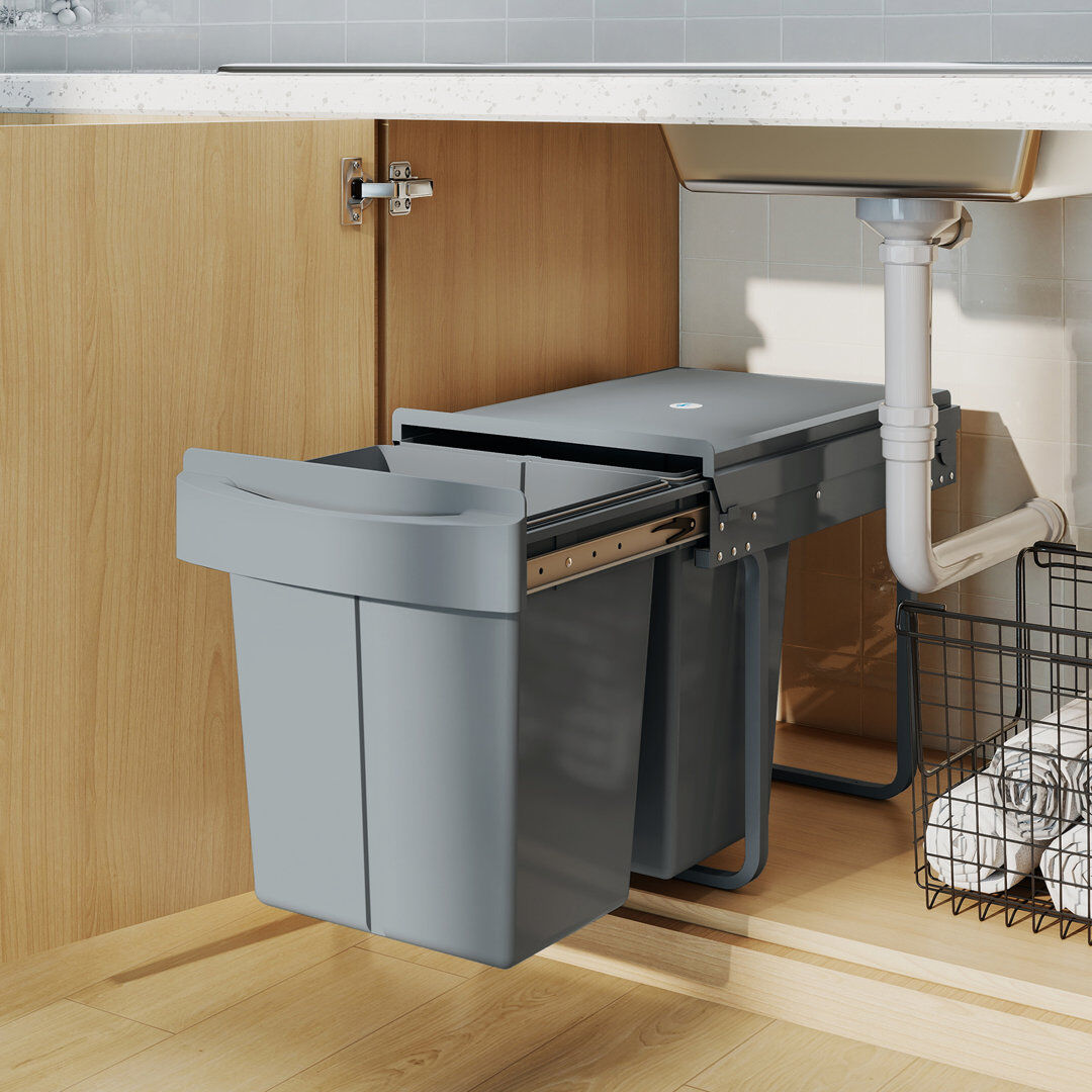HOMCOM PP, ABS, Metal Handle Pull Out Rubbish Bin - 40L Grey 40L