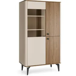 VITRINE Aurora Glasschrank mit Metallbeine, ohne LED-Beleuchtung, Nussbaum+Kaschmir