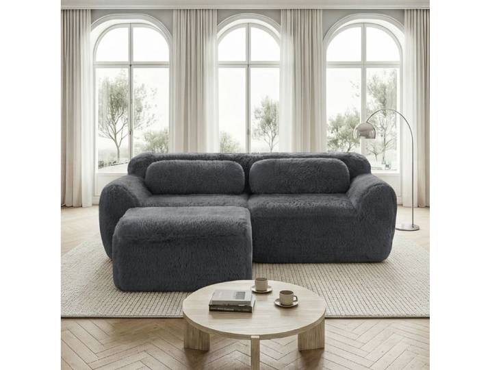 ELVORIN Canapé modulaire d angle 2 places gris tissu peluche assise souple sans montage