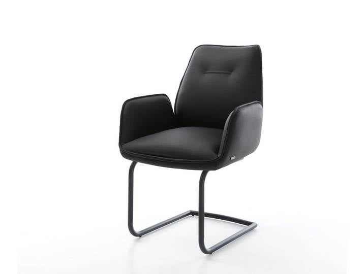 Freischwinger Zoa-Flex Echt-Leder Schwarz Freischwinger rund Schwarz Taschenfederkern, Esszimmerstühle