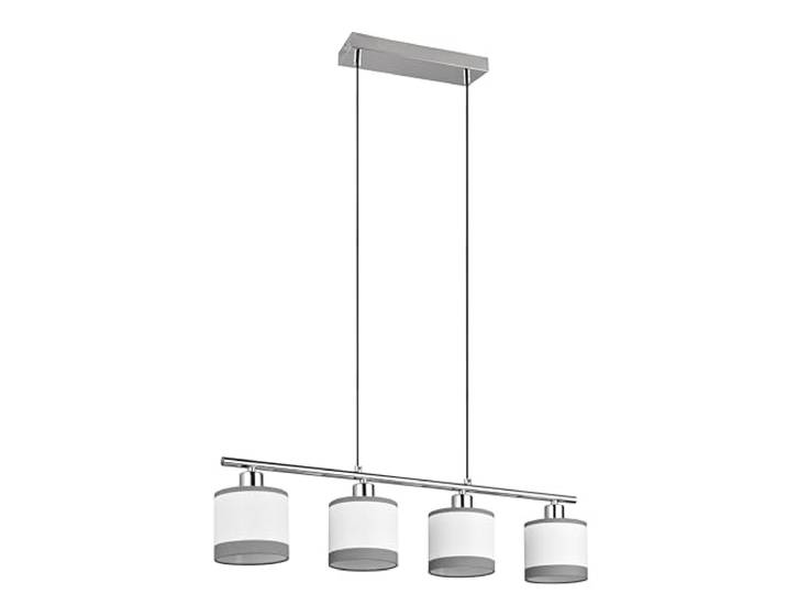 Reality Leuchten Pendelleuchte Davos R31554006, Metall Chrom, Schirme Stoff Grau/Weiß, exkl. 4x E14
