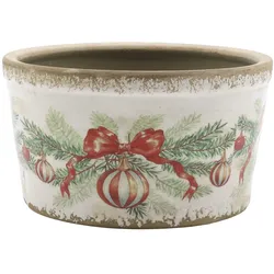 Chic Antique Steingut Tablett Schale mit Weihnachtskugel und Schleife, H 9,5 cm x Ø 16,5 cm - Creme
