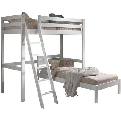 Hochbett VIPACK "mit 2 Liegeflächen 90/200 Made in Europe, Kiefer massiv weiß lackiert", weiß, weiß, weiß, B:211cm H:190cm L:209,5cm, Hochbetten, Hochbett, Raum unter dem Bett kann genutzt werden, Einzelbett separt stellbar