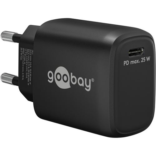 25W Goobay USB-C PD GaN Schnellladegerät (schwarz, Power Delivery 3.0)