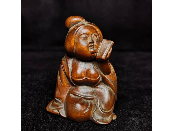 Collection de statues de personne de femme sculptées à la main en buis japonais de 2,8 pouces