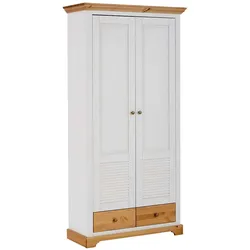 Garderobenschrank im Landhausstil Weiß und Kiefer Honigfarben