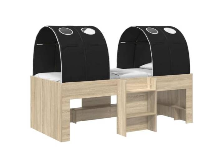 Keeushr Bett mit 3 STK. Sonoma und Schwarz Holzwerkstoff Feste Lattenstruktur, mitgelieferte Umrandungen, minimalistisches Design, robuste Struktur, pflegeleicht