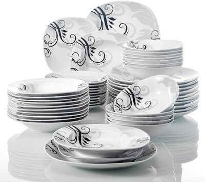 Malacasa VEWEET Zoey 48-Piece Porcelain Decal Patterns Pottery Plate Sets