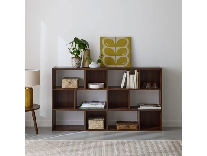 Bibliothèque design asymétrique noyer, 3 étagères