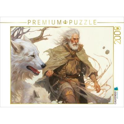 CALVENDO Puzzle Ein Druide mit seinen Wölfen | 2000 Teile Lege-Größe 90x67cm Foto-Puzzle für glückliche Stunden