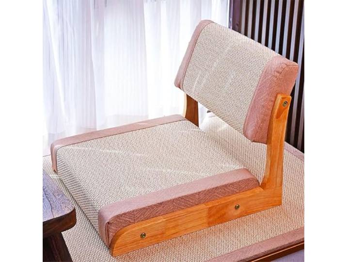 Eleeonora Tatami-Stuhl aus Holz mit Rückenlehne,Japanischer Beinloser Bodenstuhl,Japanischer Tatami Stuhl Mit Kissen,Massivholzstruktur,Multifunktional,für Erkerfenster Balkon Wohnzimmer