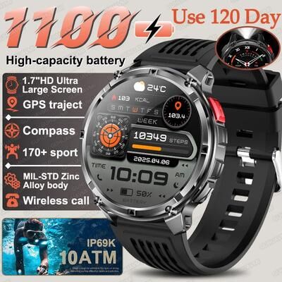 Inspired Living T Rex3 Pro Rugged Smartwatch With GPS & Ultra Long Battery black