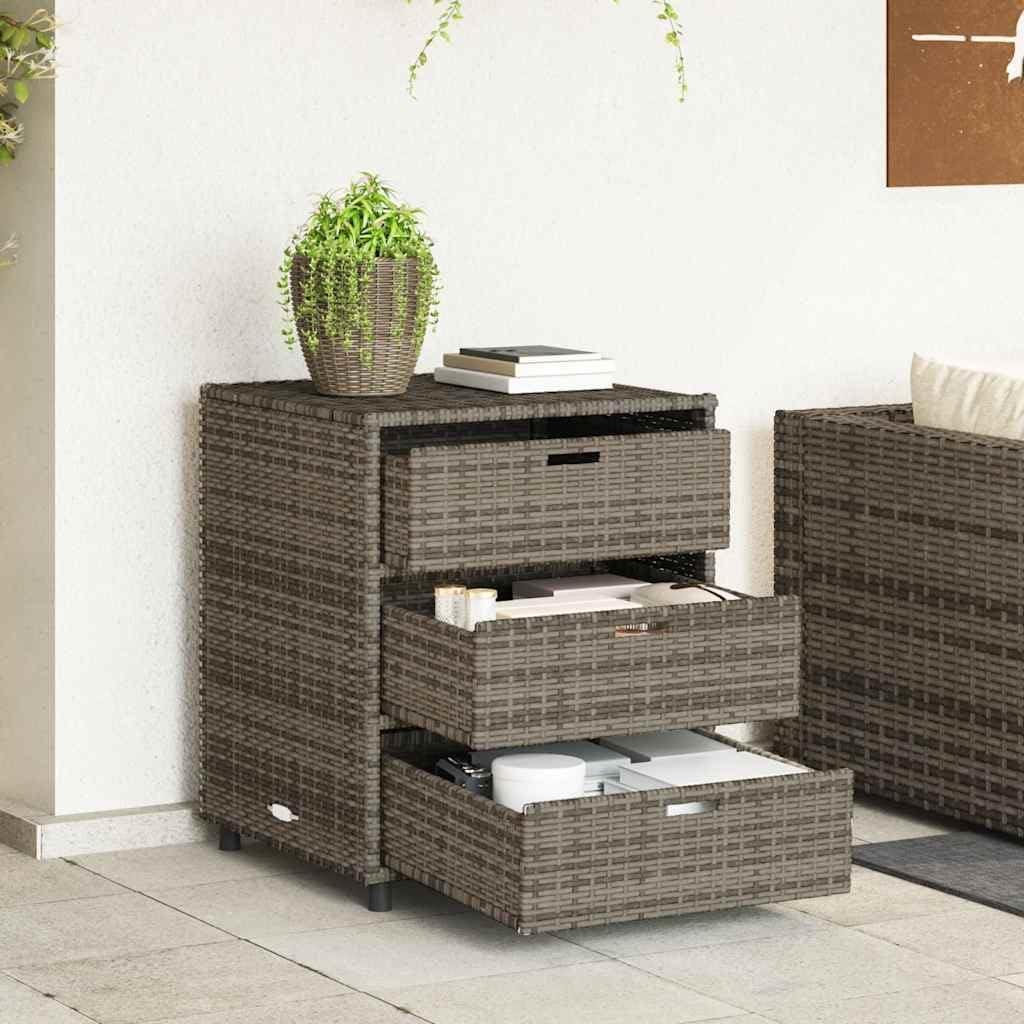 Grauer Gartenschrank aus Poly-Rattan, 55x59x69 cm, für den Außenbereich, Balkon und Pool