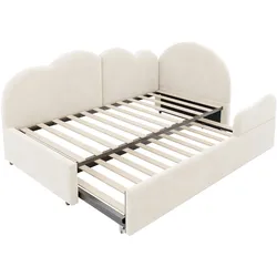 OKWISH Schlafsofa aus Samt in Beige, L-Form, ausziehbar, 90x200+90x190 cm