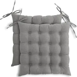 wometo 2er Set Sitzkissen Stuhlkissen 40x40 OEKO-TEX  - grau Sitzauflage Bank Polster Sitzpolster mit Bändern / Schleife, Indoor / Outdoor