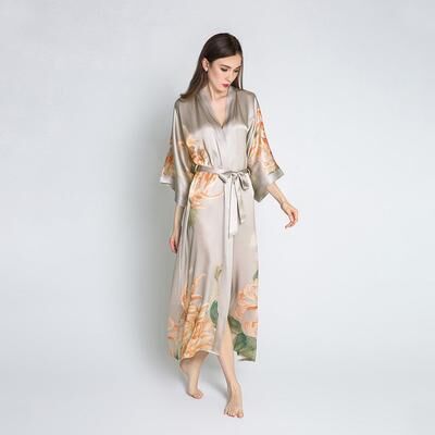 KIM + ONO Kiku Long Silk Kimono Robe   Full Length Kimono Robe - willow / one size