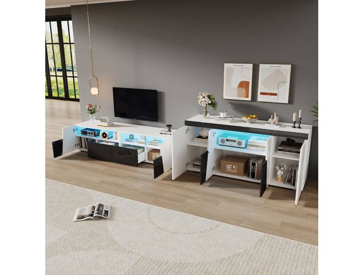 Meuble Tv Led 180x38\,5x45 Cm Blanc Noir Havrya