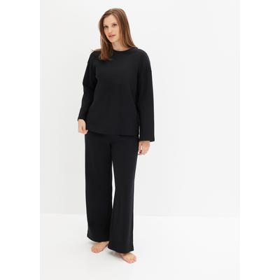 Hausanzug BONPRIX, Damen, Gr. 48/50 (XL), schwarz, Obermaterial: 100% Baumwolle, oversize, Homewear-Sets Hausanzug, Oversize-Passform, im Casual-Stil, aus Baumwolle