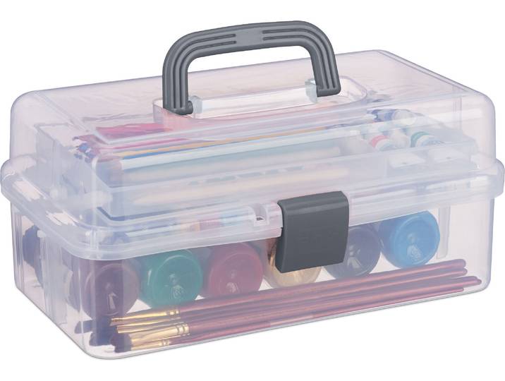 Boîte de rangement - 9 compartiments - matériel de bricolage - boîte à couture - boîte à outils - gris transparent