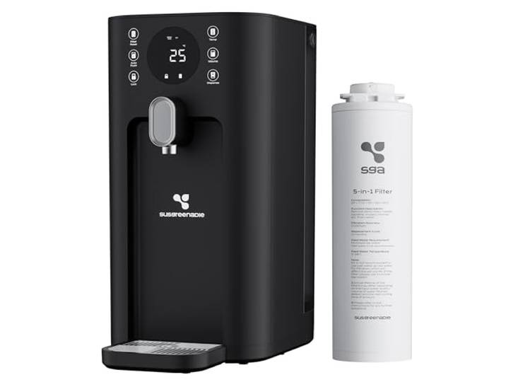 CIARRA X SusGreenable Osmoseanlage Trinkwasser 100GPD, Umkehrosmoseanlage mit Heißwasser, 4 Temperaturen, 5-stufiger RO Wasserfilter mit SGROF03, Tischgerät ohne Installation, Schwarz