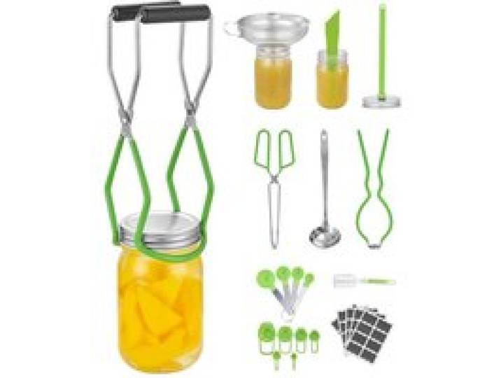VEVOR Kit démarrage pour mise en conserve, 9 pcs, kit mise en conserve au bain-marie en acier inox pour débutants, avec louche, cuillère et tasse à mesurer, entonnoir, pinces, lève-bocal, clé à bocal