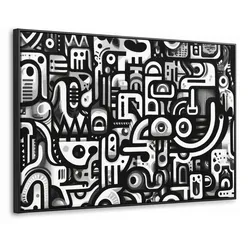 LEINWAND Bilder mit Rahmen - Symbole - Abstrakt - Grafik - Schwarz - 120x80