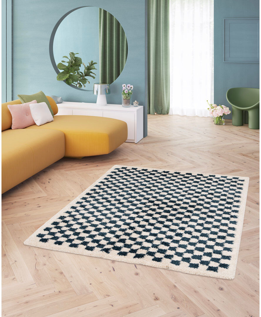 Latitude Run Barrile Chequered Machine Woven Area Rug Cream;Navy Rectangle 200 x 290 cm