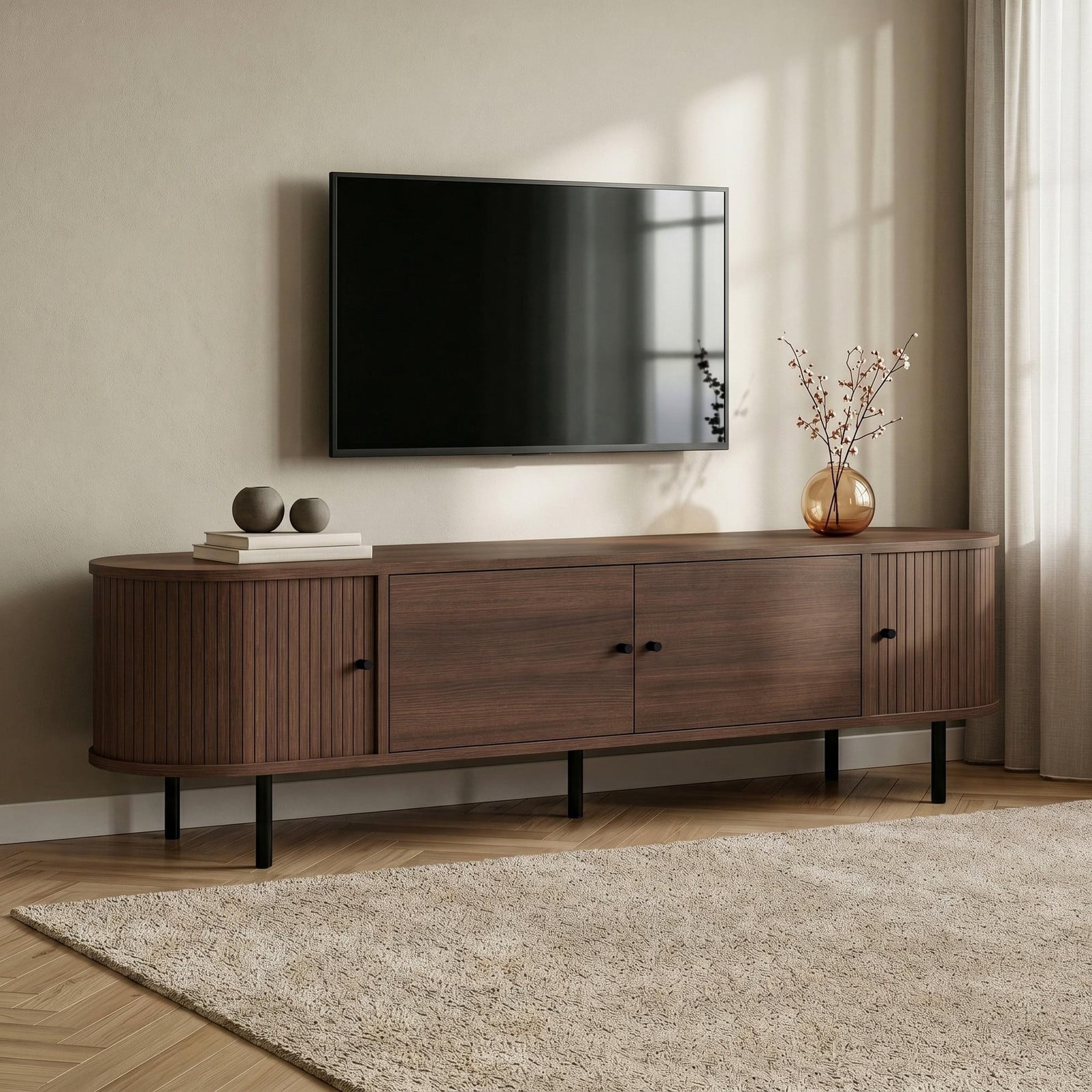 Skye Decor TV-standaard van walnoothout met soft-close lades en mediacompartimenten, 180 cm