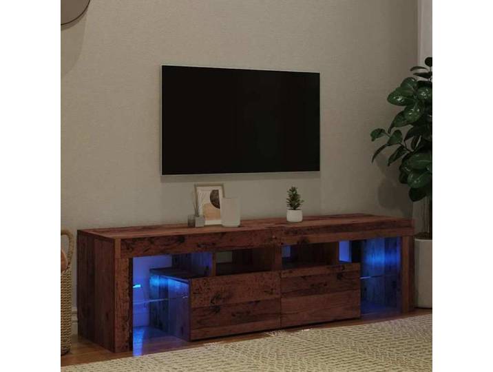 En Promotion Meuble TV avec lumières LED - CLOUD - Meuble Télé Bas - CABINET/BANC TV - vieux bois - Bois d'ingénierie 6313035