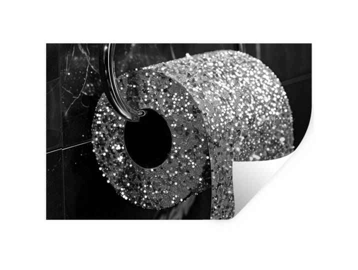 MuchoWow Wandtattoo WC - Toilettenpapier - Schwarz und weiß - Glitter 120x80 cm, Silberfarben, Kunststoff, Rechteckig, 120x80x0.1 cm, Tapeten & Wandverkleidungen, Wandtattoos & Sticker