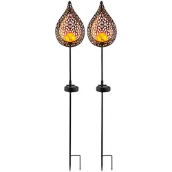 2er Set LED Solar Außen Lampe Flammen Optik Glas Kugel Steck Strahler gold Garten Erdspieß Lampen