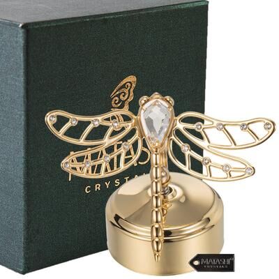 Matashi 24K Gold Plated Music Box Plays You Are My Sunshine w/ Crystals Studded Dragonfly Figurine Showpiece Christmas Gift