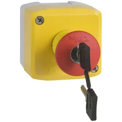 Schneider Electric XALK188F Aufbaugehäuse, Harmony XALK, Kunststoff, hellgrau, gelb, 1 Not-Aus-Schalter, Schlüsselentriegelung, 2Ö