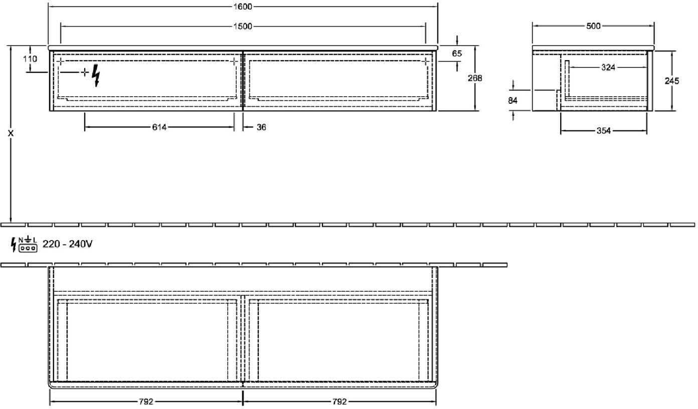 Villeroy & Boch Antao Sideboard 160 x 50 cm, 2 Auszüge, Fronten ohne Struktur, mit LED-Licht