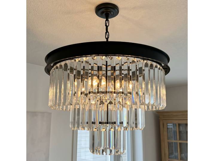 Lustre rond moderne en cristal noir, luminaire à chaîne réglable en cristal K9 pour salle à manger, salon, îlot de cuisine