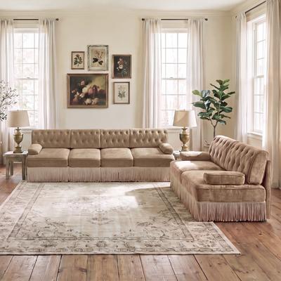 GDFStudio - Chesterfield 2-Piece Velvet Modular Sofa Set with Button Tuft & Tassel Skirt