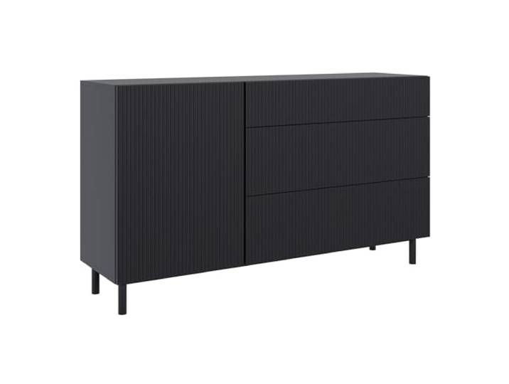 Selsey Kommode Mit Schubladen, 140 cm Breit, Schwarz Moderne Kommode Mit Einer Tür Und Gefräster Front, 3 Leisen Schubladen, Kommoden & Sideboards, Stabilität Durch Metallfüße