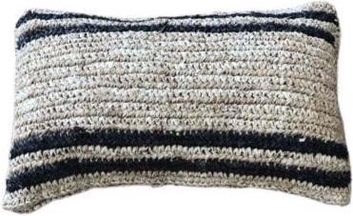 Yoshiko Lama Raffia Sierkussen S - Naturel/Antraciet - 30 x 50 cm
