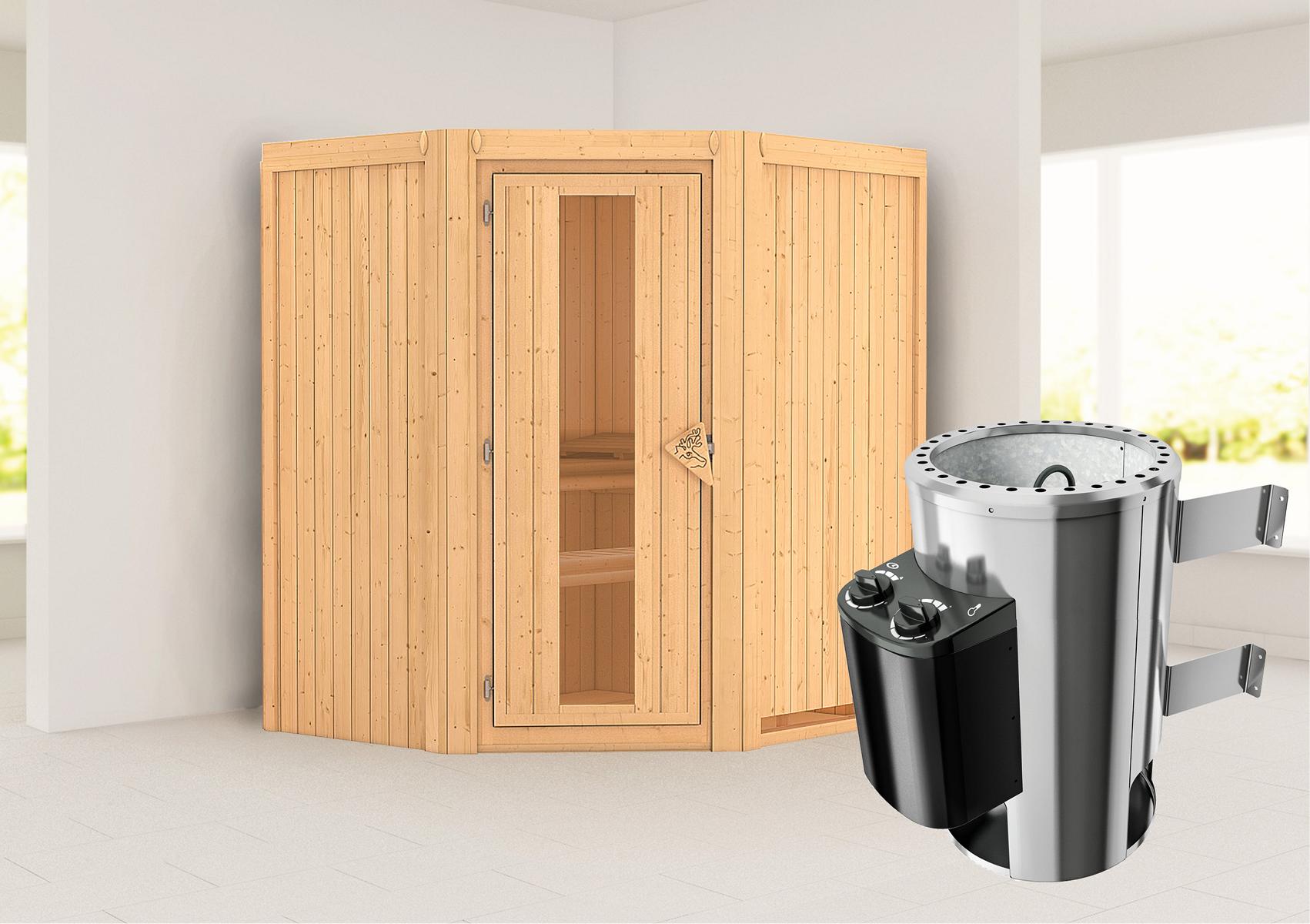 KARIBUHOLZT Sauna Tonja Eck 3,6kW int.Strg m.einer Isoliertür 16879971